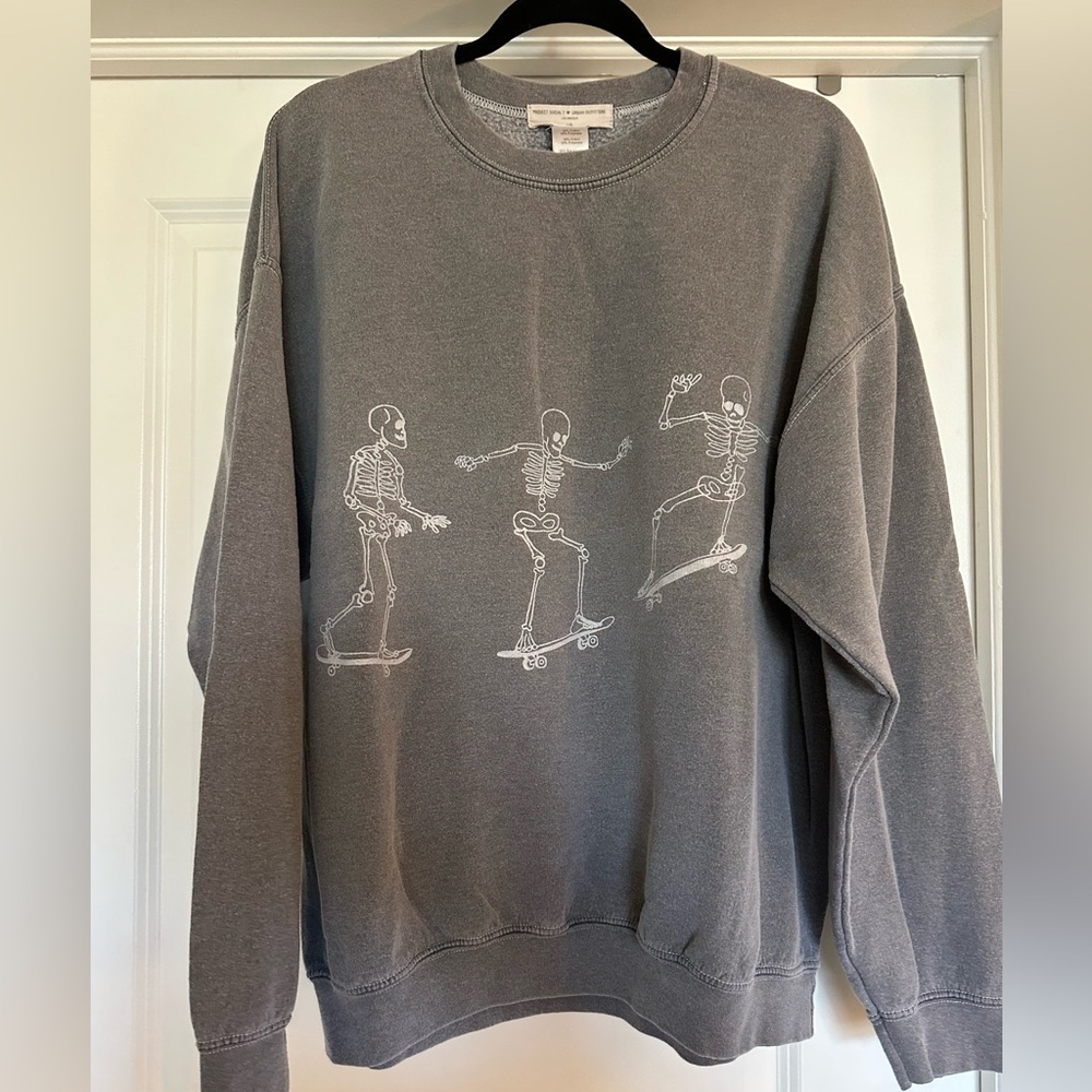 Urban Outfitters Gray Skeleton Graphic Crewneck Sweater